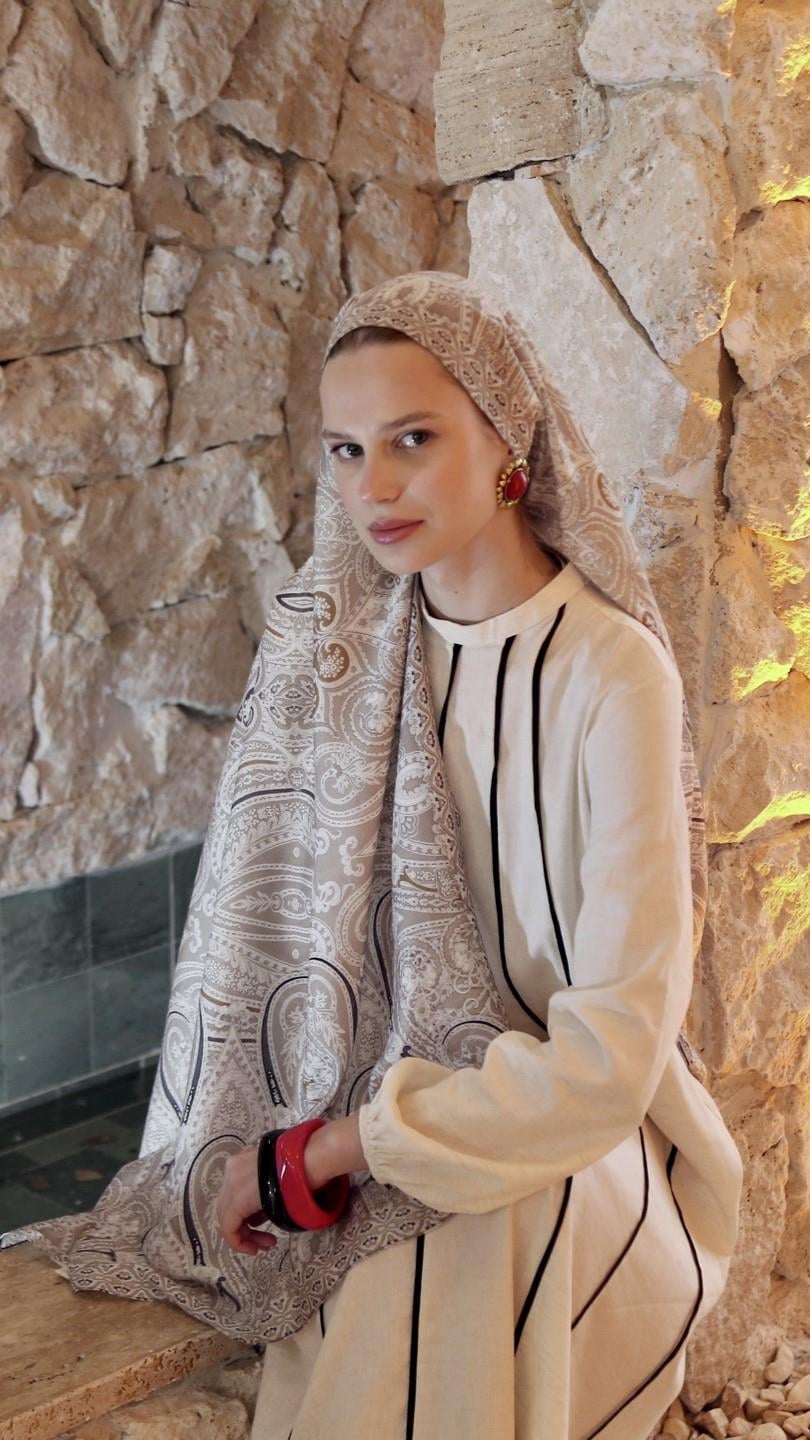 ELARİS DESEN ŞAL BEJ-5