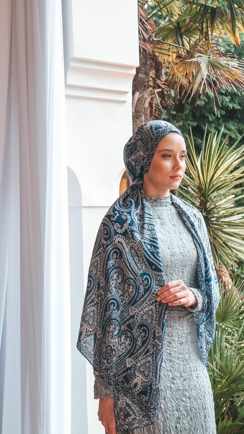 ELARİS DESEN ŞAL LACİVERT-8