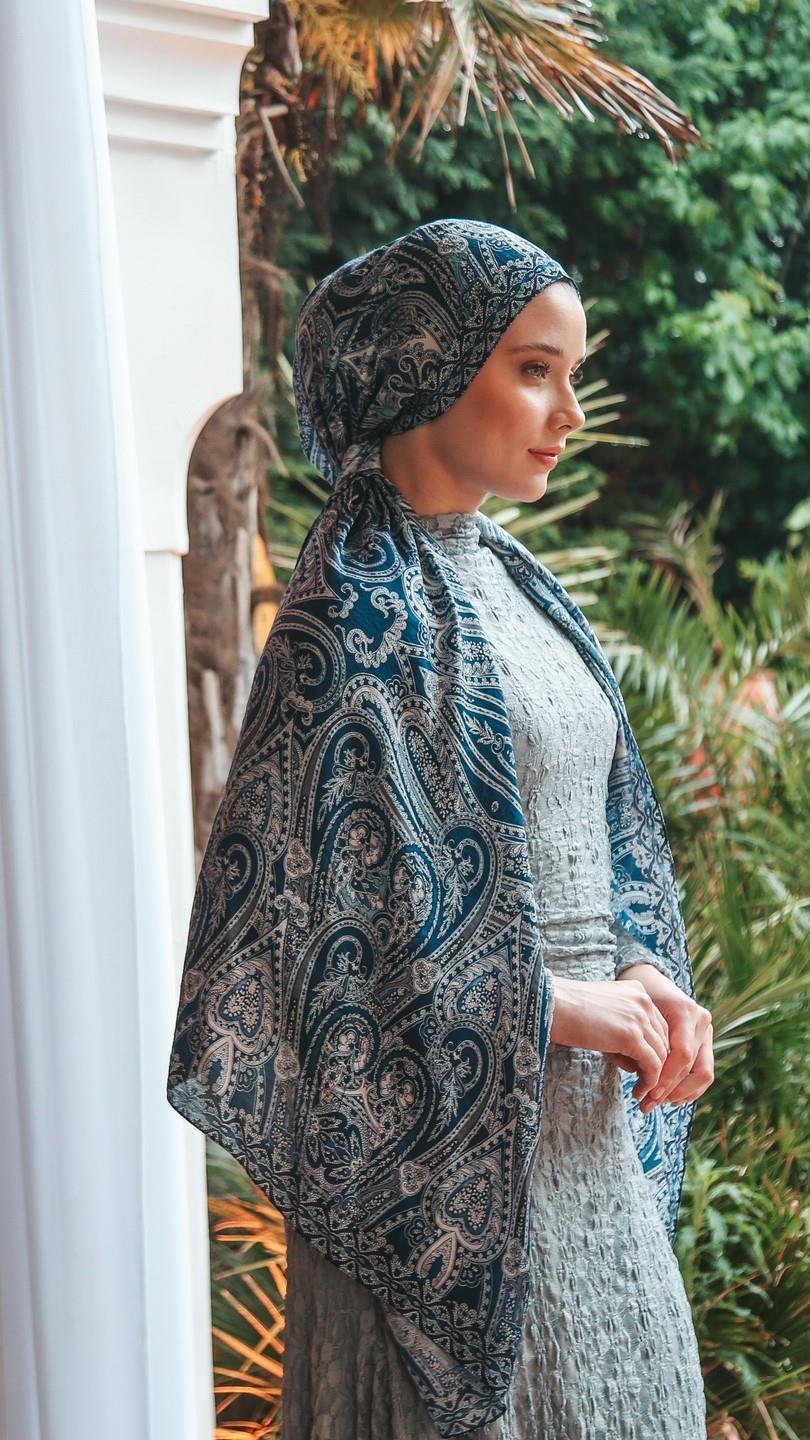 ELARİS DESEN ŞAL LACİVERT-8