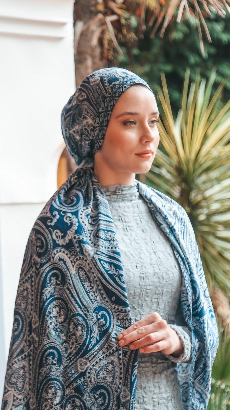 ELARİS DESEN ŞAL LACİVERT-8