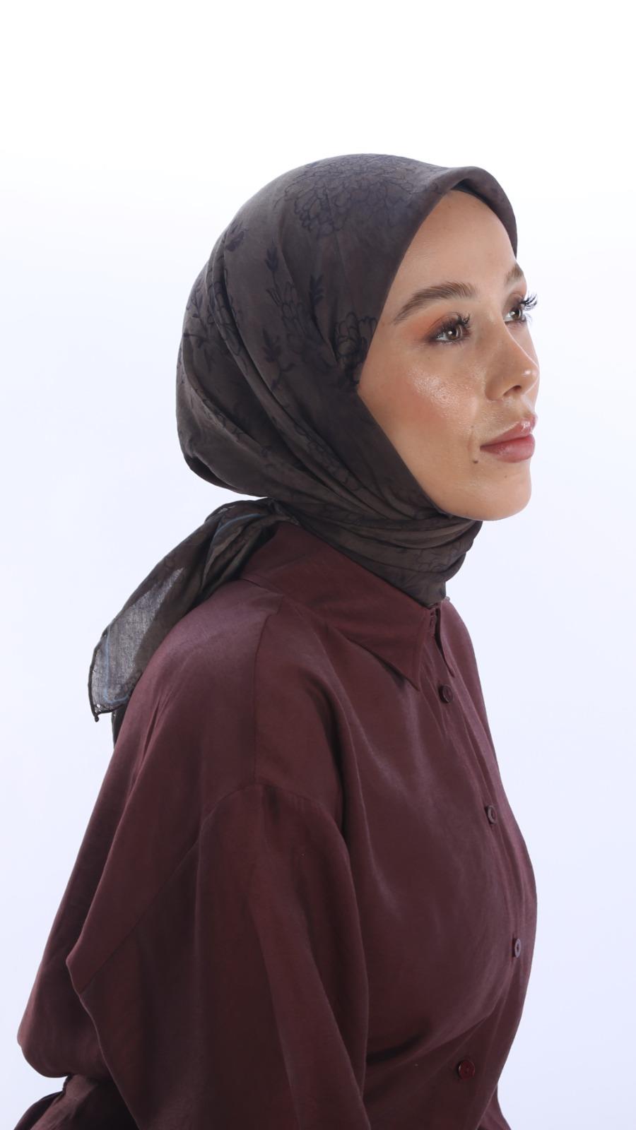 FLEUR DESEN EŞARP KAHVE-11