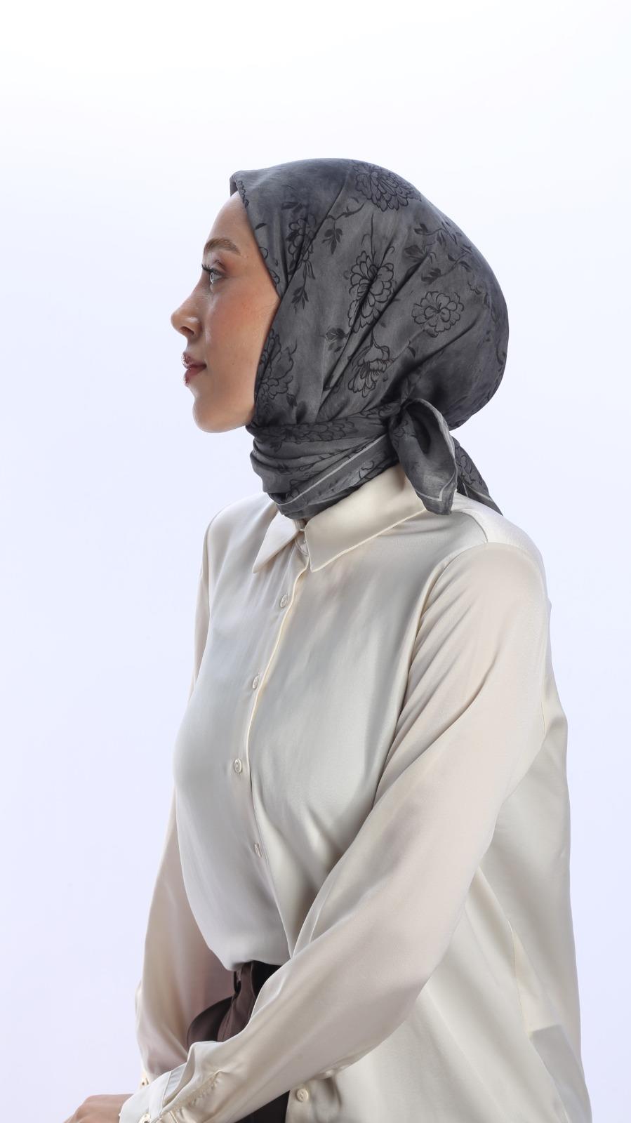 FLEUR DESEN EŞARP KOYU GRİ-12