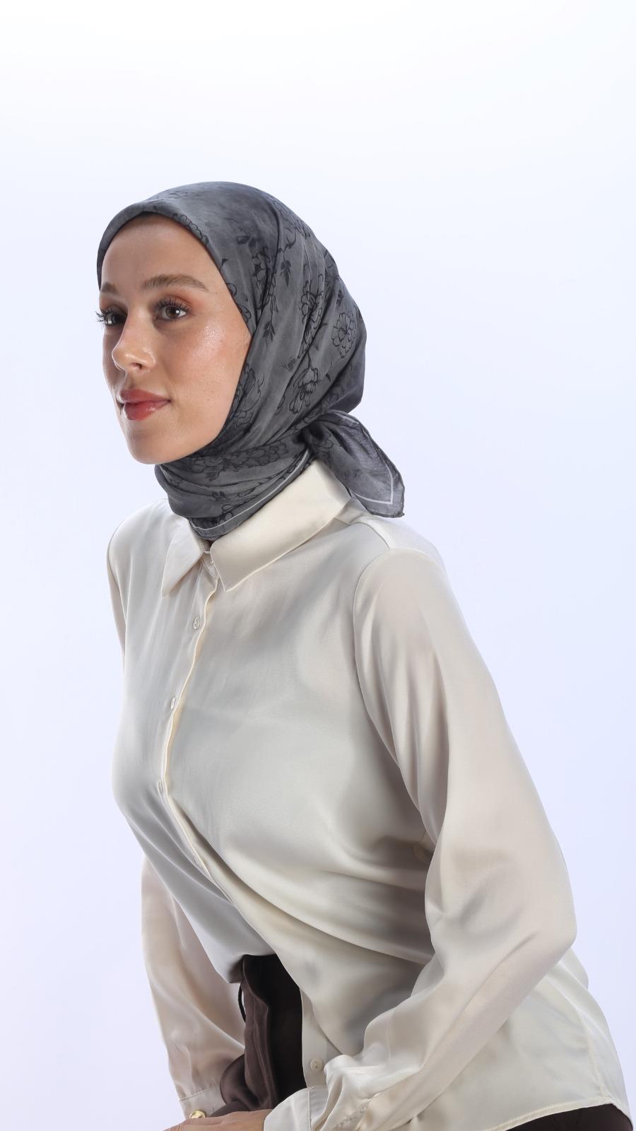 FLEUR DESEN EŞARP KOYU GRİ-12