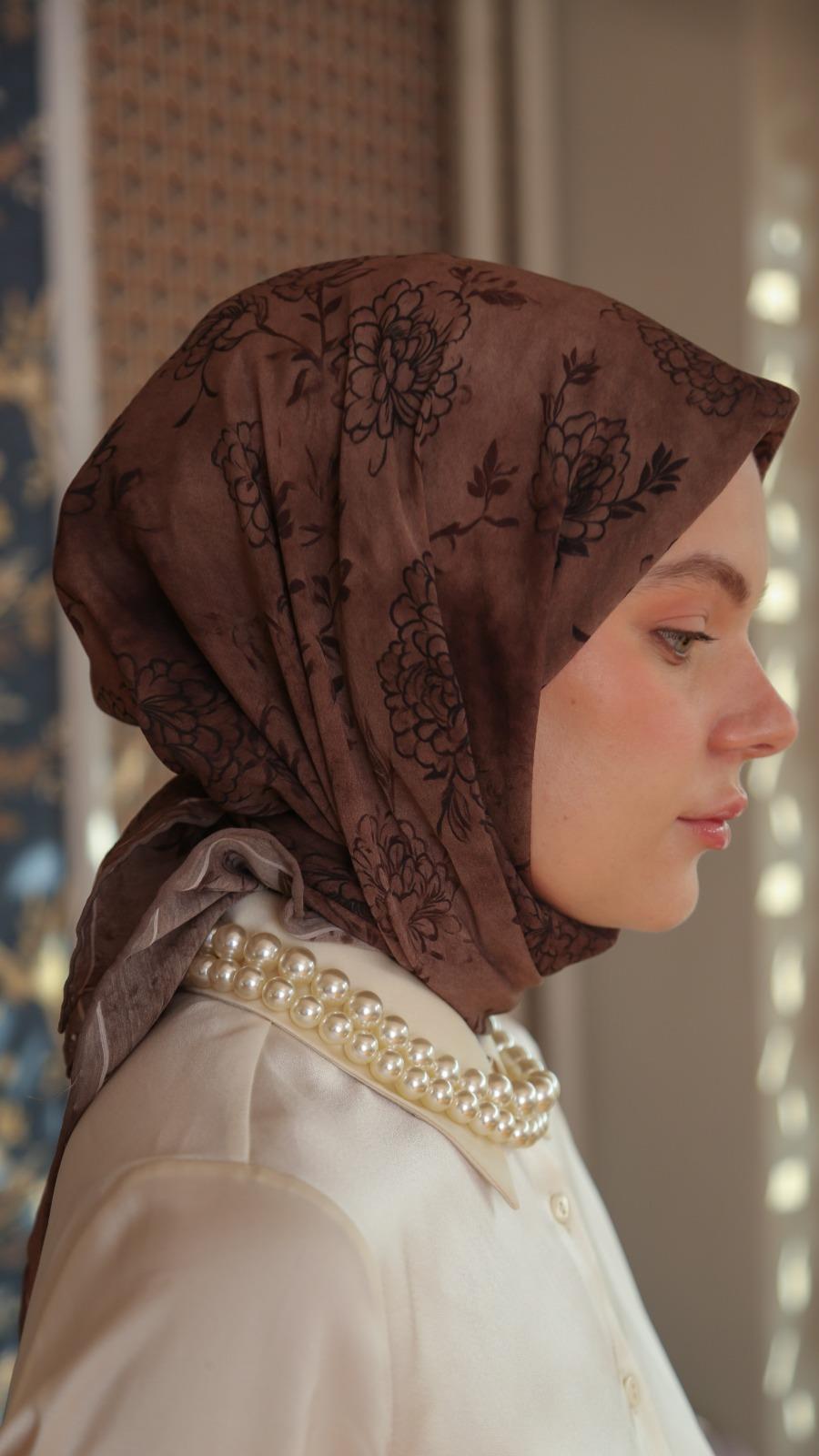 FLEUR DESEN EŞARP VİZON-4