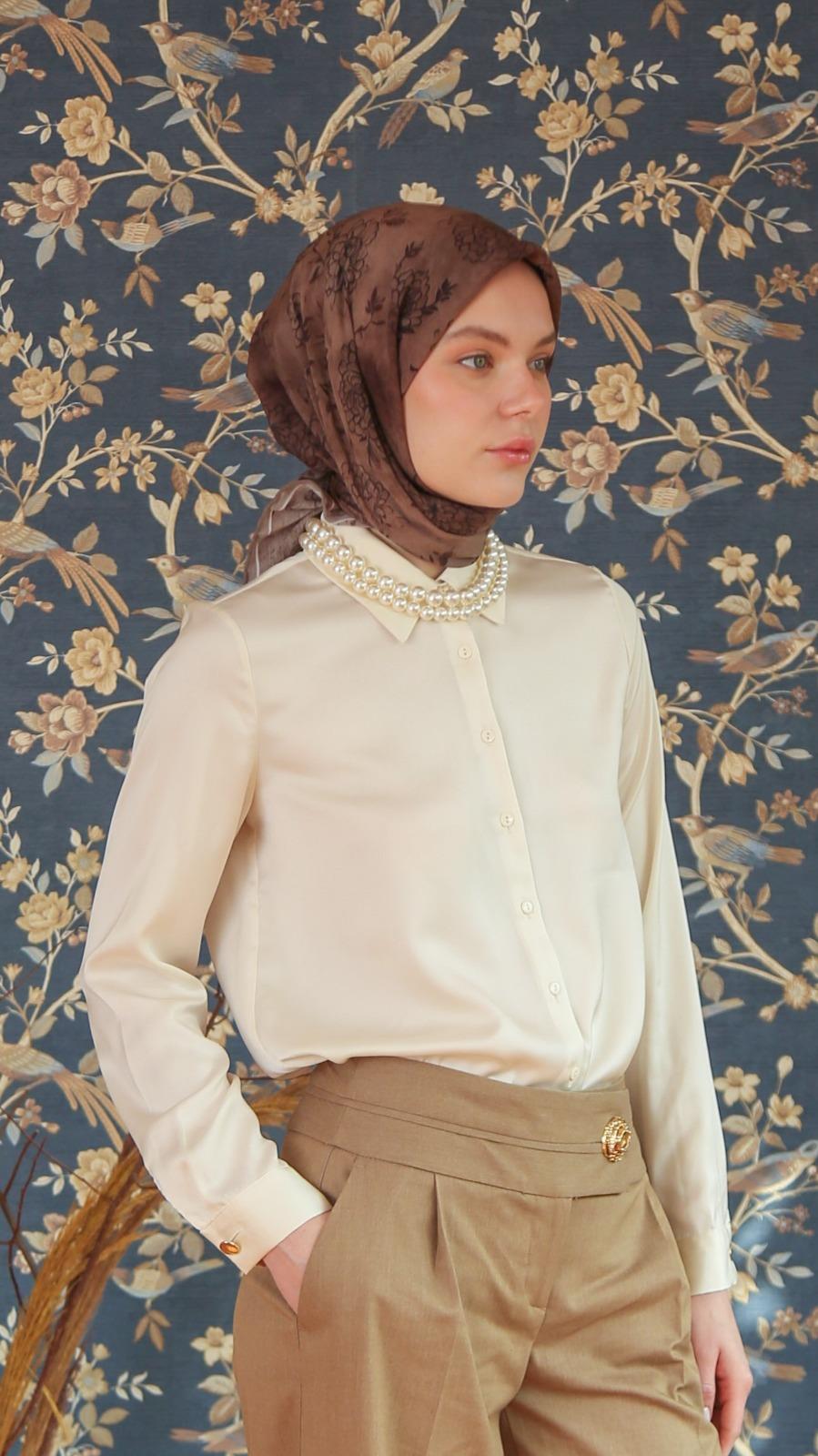 FLEUR DESEN EŞARP VİZON-4