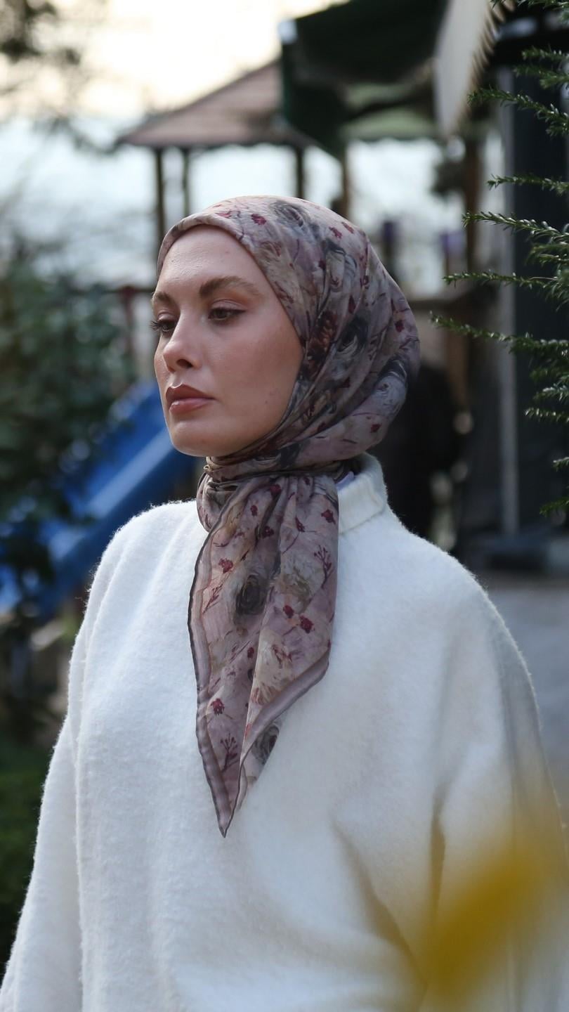 FLOWER DESEN EŞARP BEJ