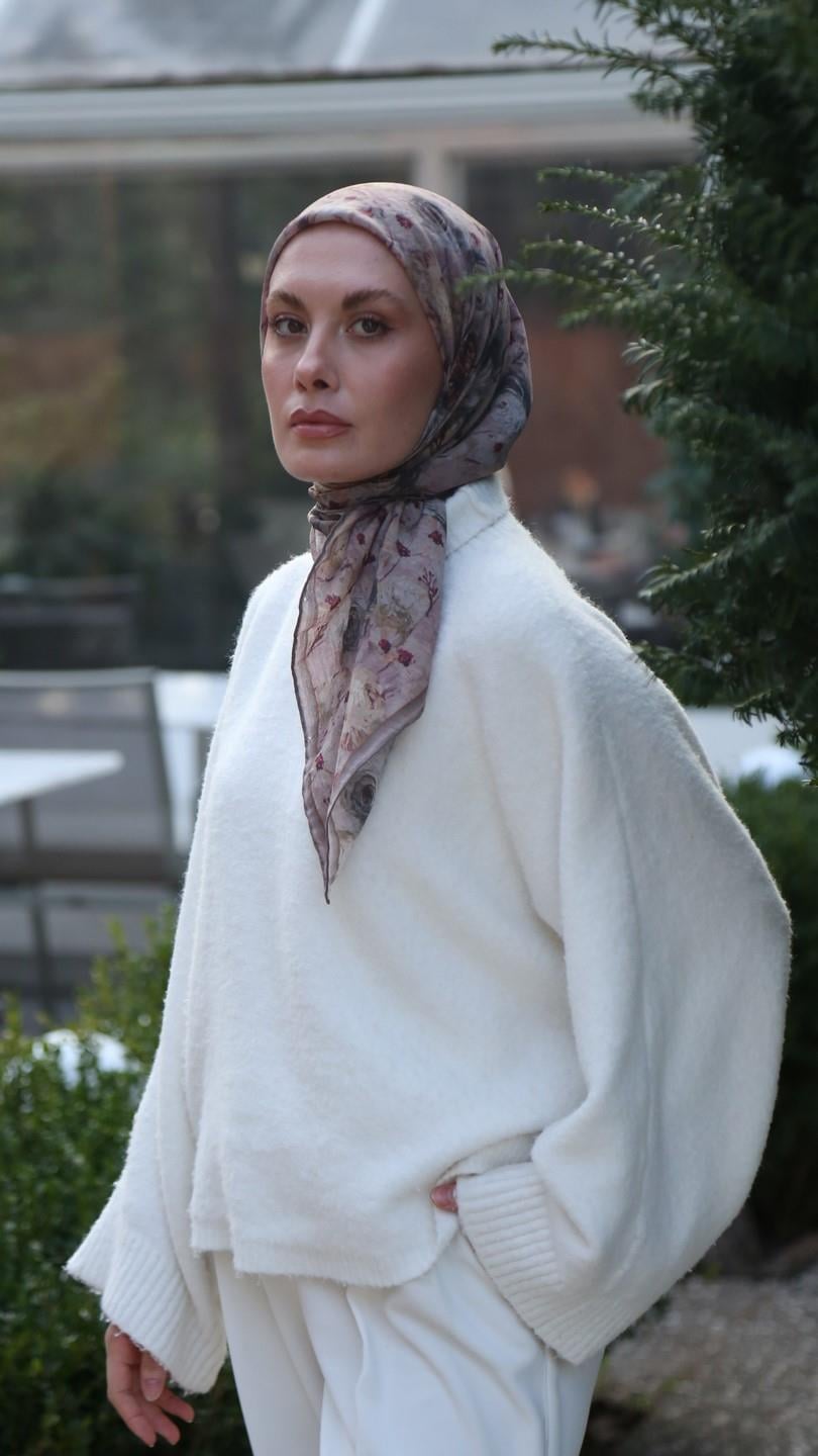 FLOWER DESEN EŞARP BEJ