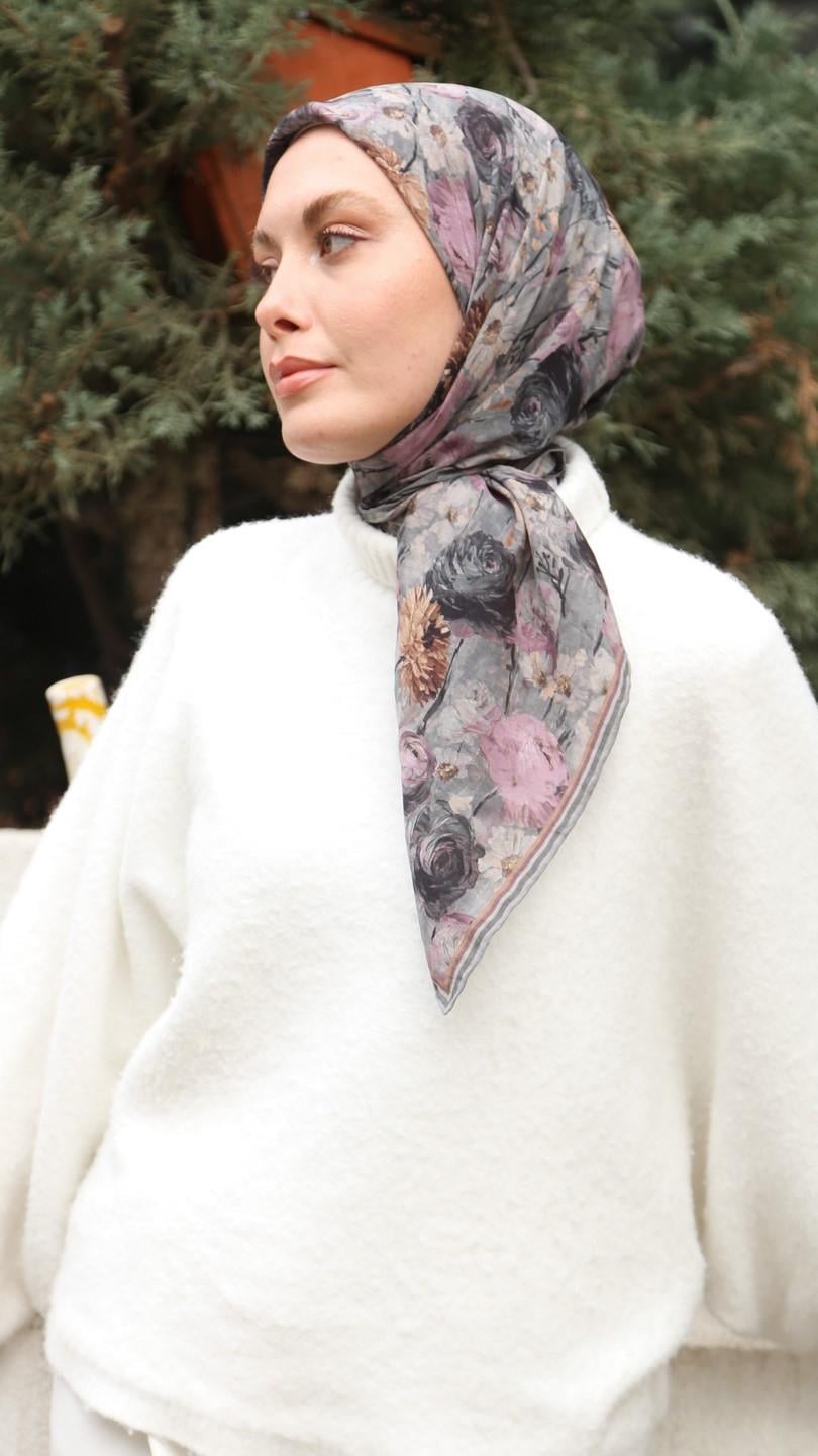 FLOWER DESEN EŞARP GRİ