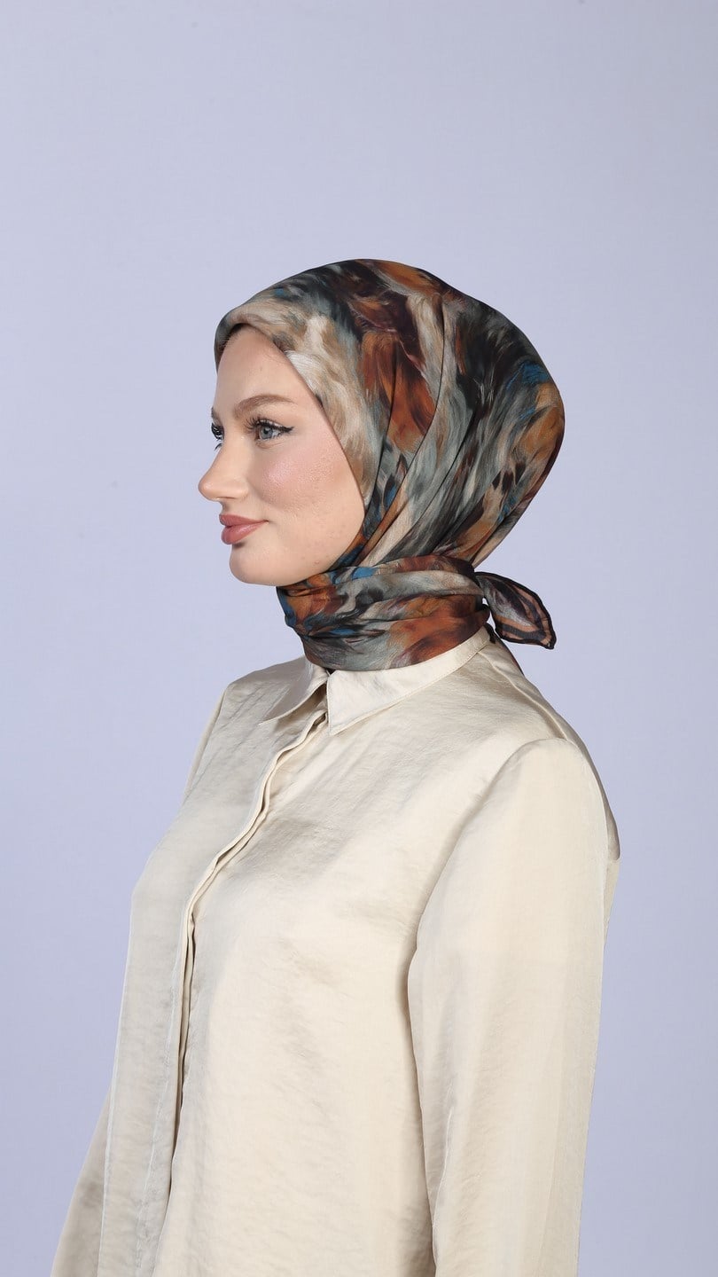 FLOWER FEATHER DESEN EŞARP KOYU LACİVERT