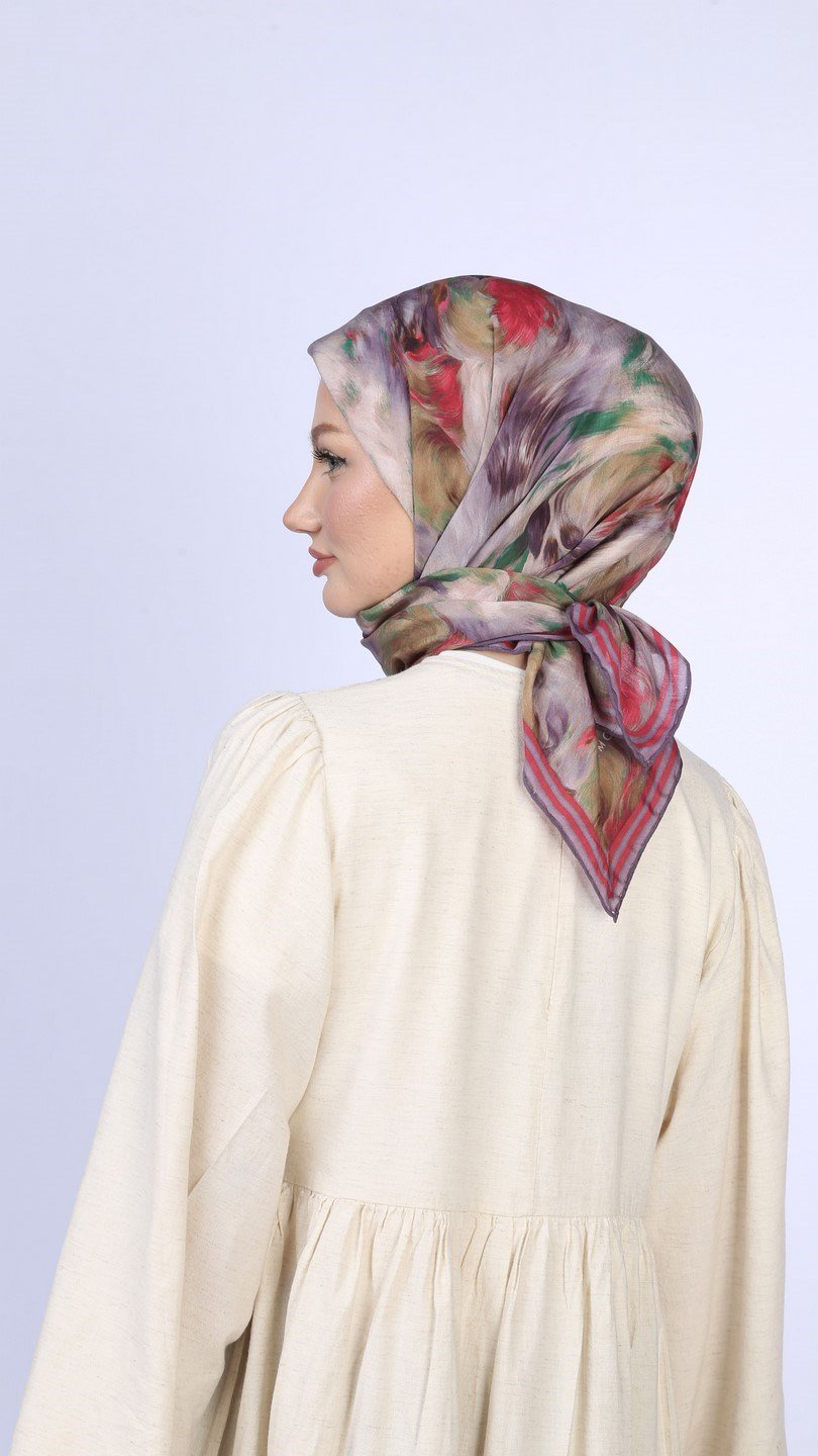 FLOWER FEATHER DESEN EŞARP LİLA