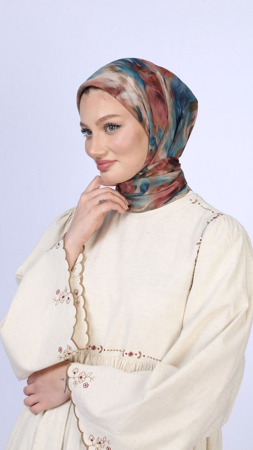 FLOWER FEATHER DESEN EŞARP MAVİ