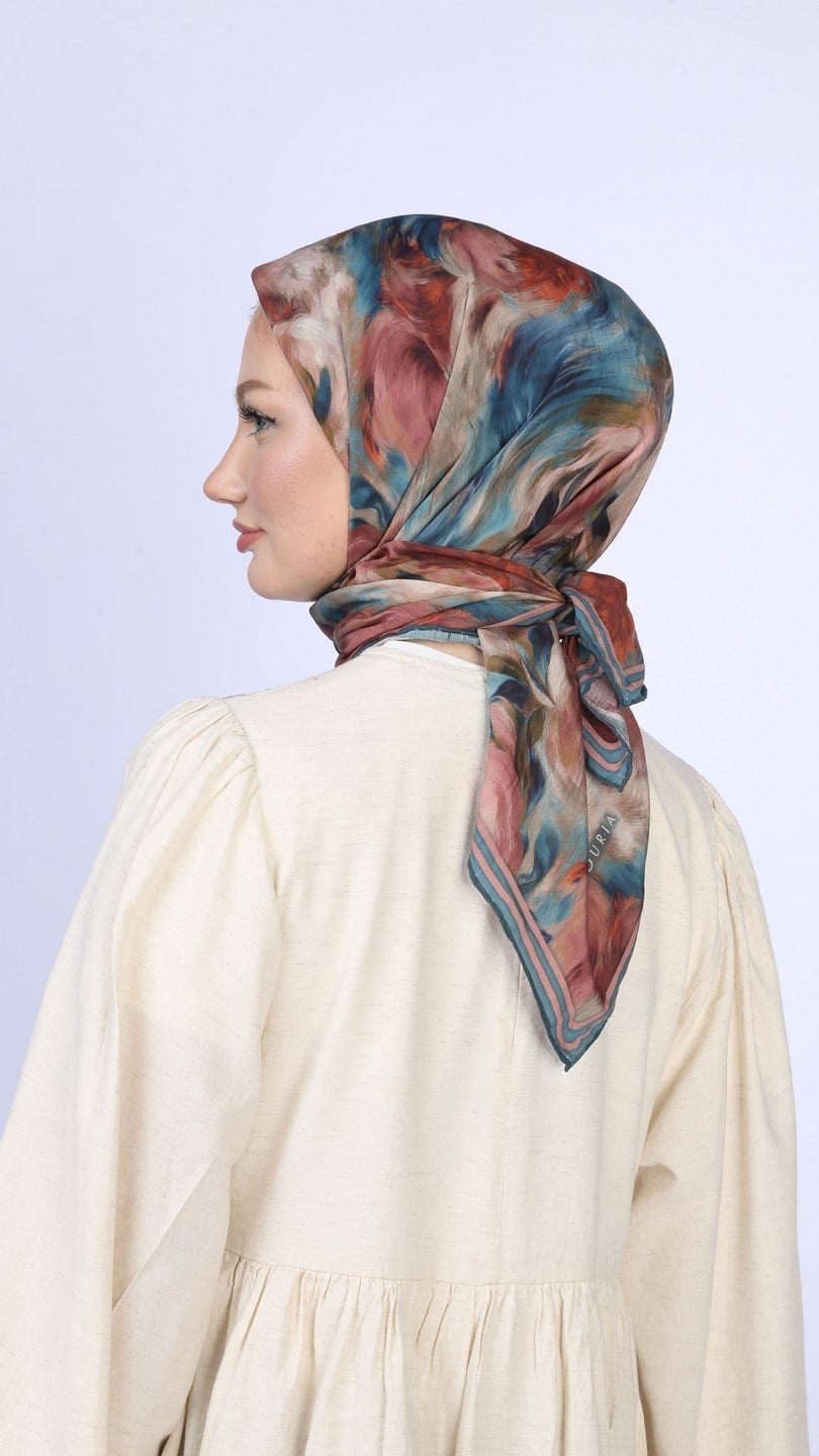 FLOWER FEATHER DESEN EŞARP MAVİ