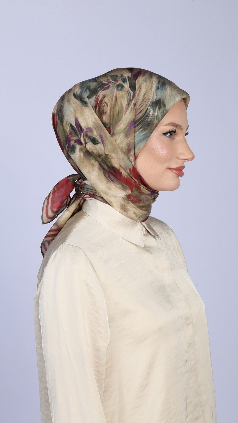 FLOWER FEATHER DESEN EŞARP YEŞİL