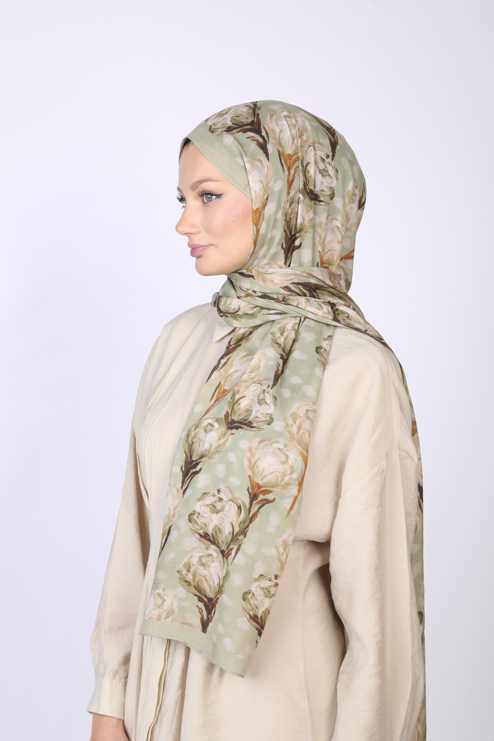 İZGE DESEN ŞAL-PASTEL YEŞİL