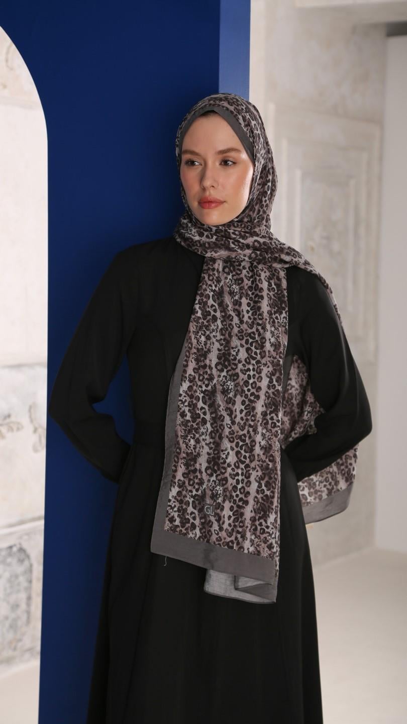 LEOPAR DESEN ŞAL GRİ
