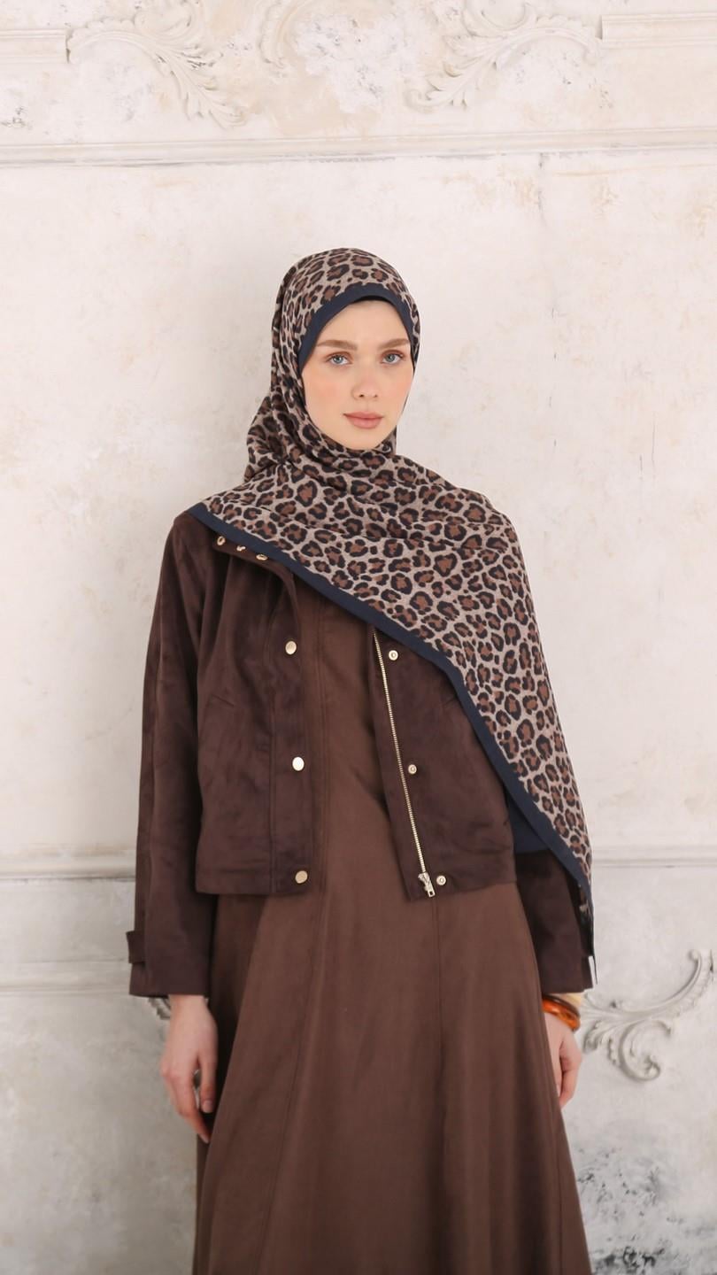 LEOPAR DESEN ŞAL LACİVERT