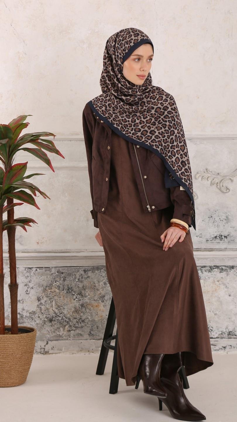 LEOPAR DESEN ŞAL LACİVERT