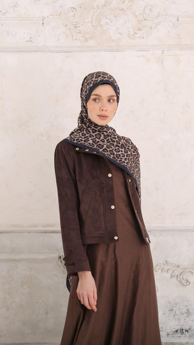 LEOPAR DESEN ŞAL LACİVERT