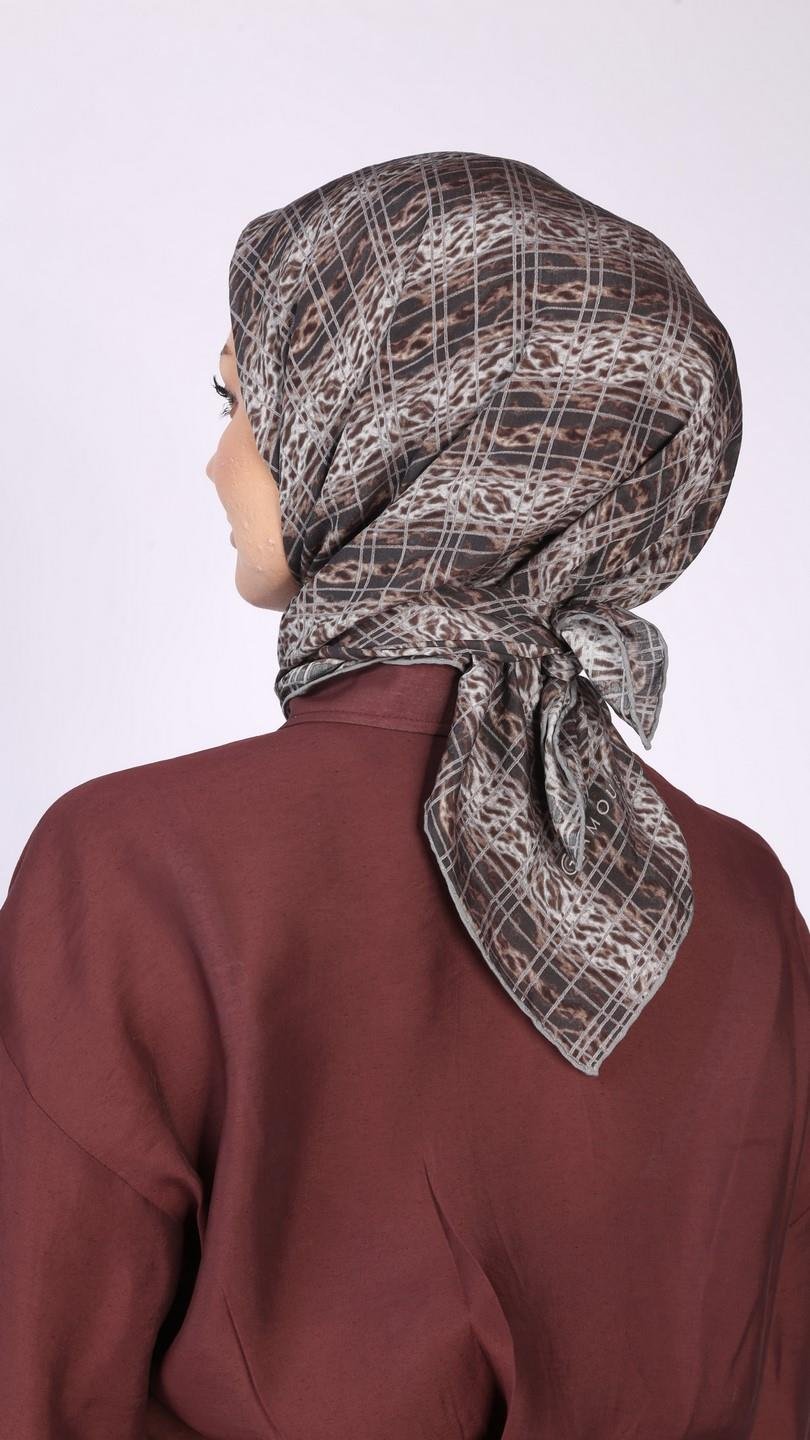 LEOPAR GRİD DESEN EŞARP GRİ