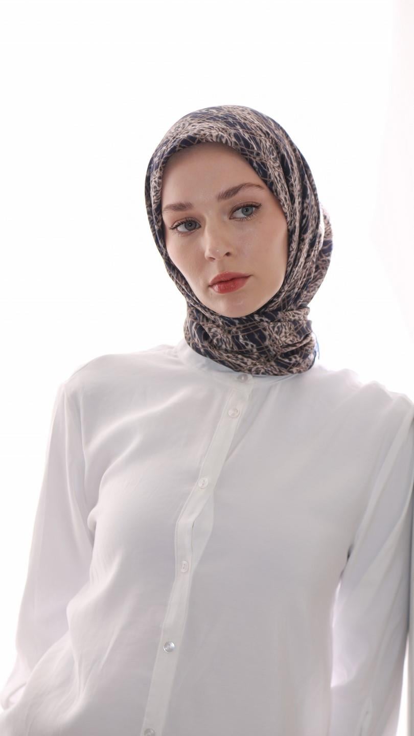 LEOPAR GRİD DESEN EŞARP LACİVERT