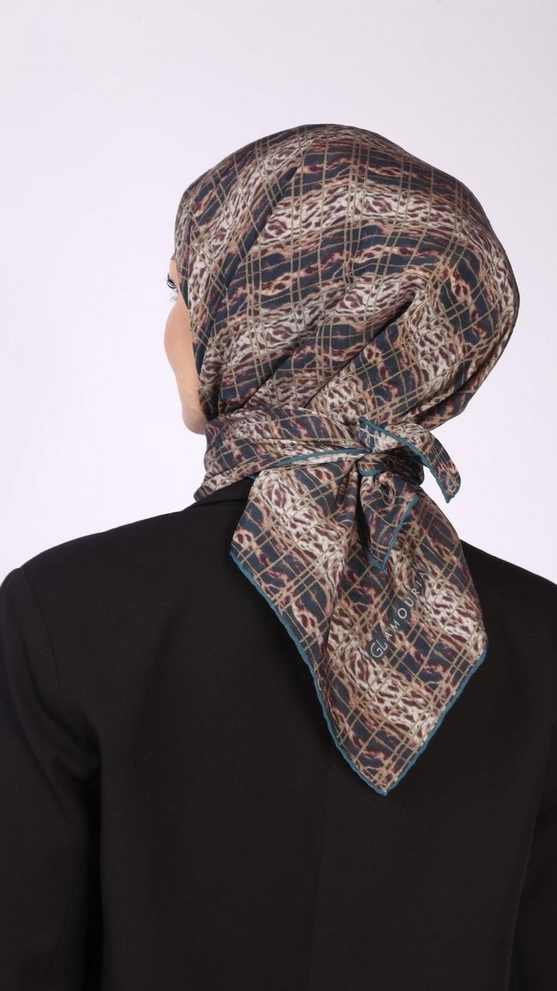 LEOPAR GRİD DESEN EŞARP PETROL YEŞİLİ