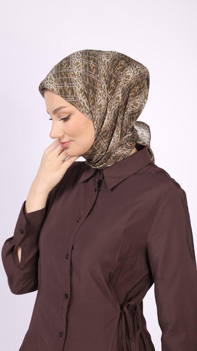 LEOPAR GRİD DESEN EŞARP YEŞİL