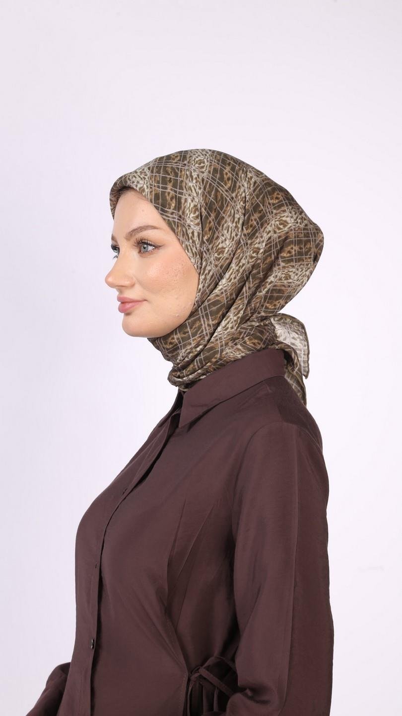 LEOPAR GRİD DESEN EŞARP YEŞİL