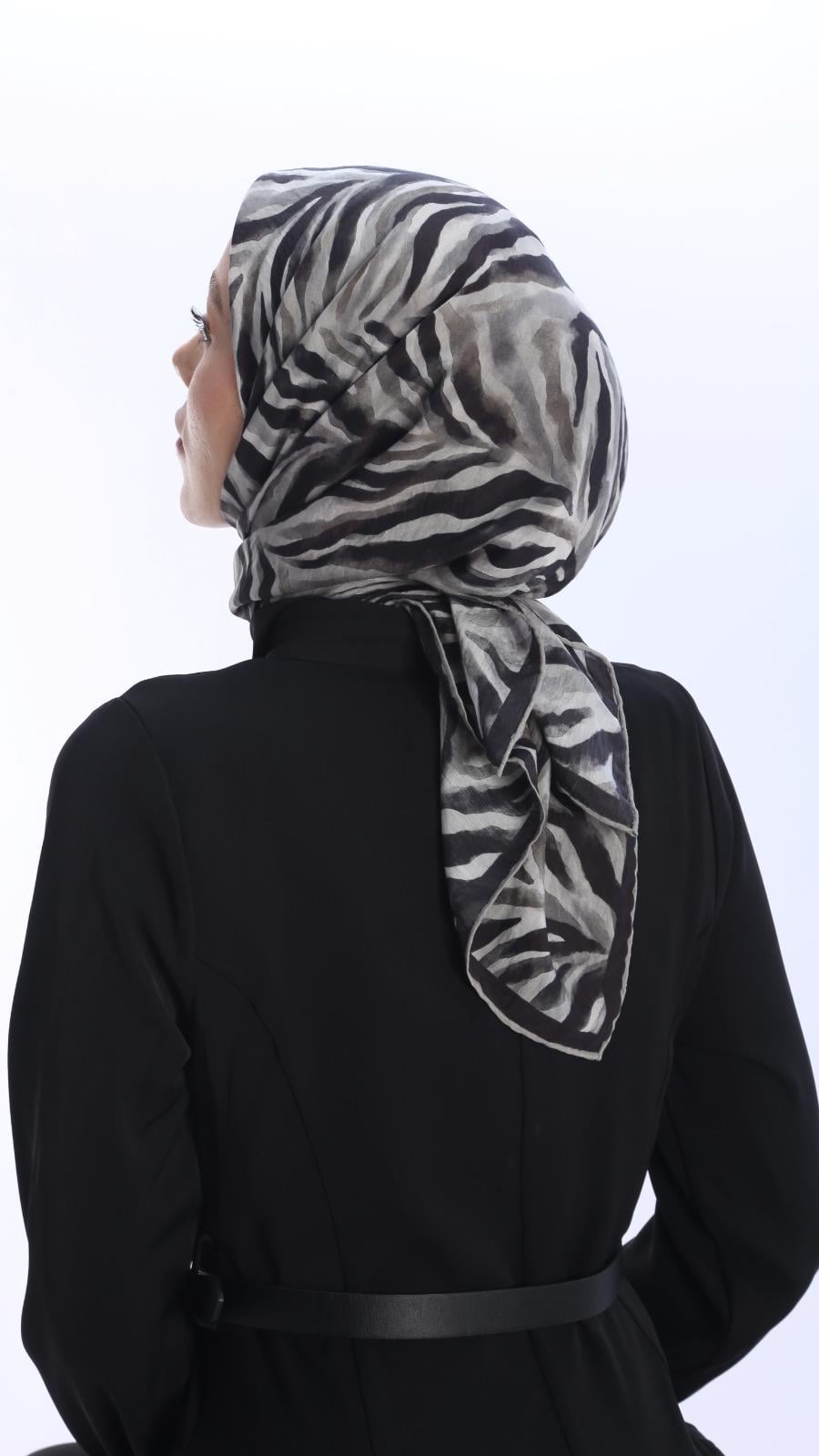 LİNEA DESEN EŞARP SİYAH GRİ-4