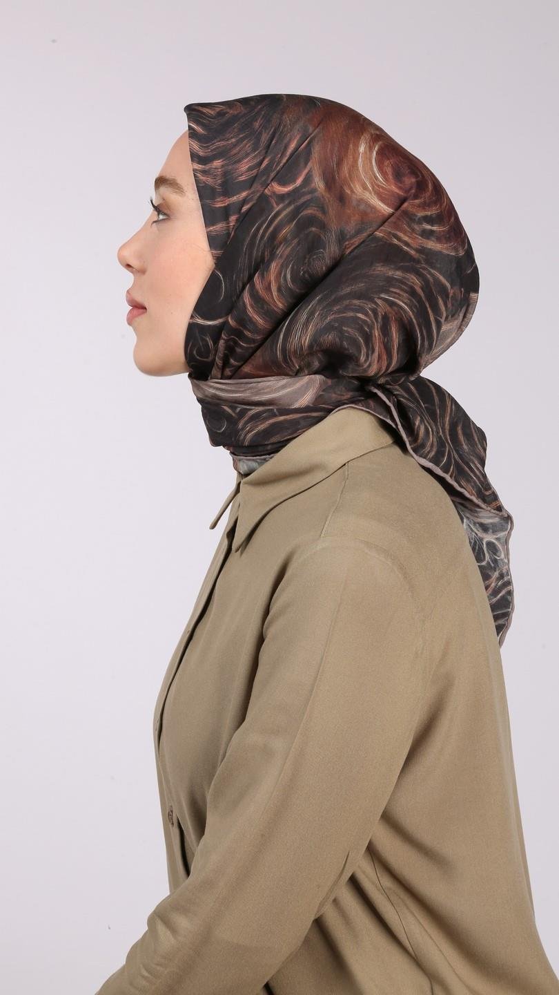 NORA DESEN EŞARP SİYAH-KAHVE