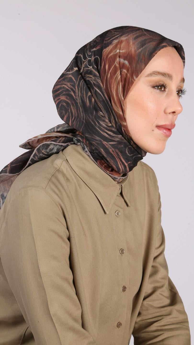 NORA DESEN EŞARP SİYAH-KAHVE
