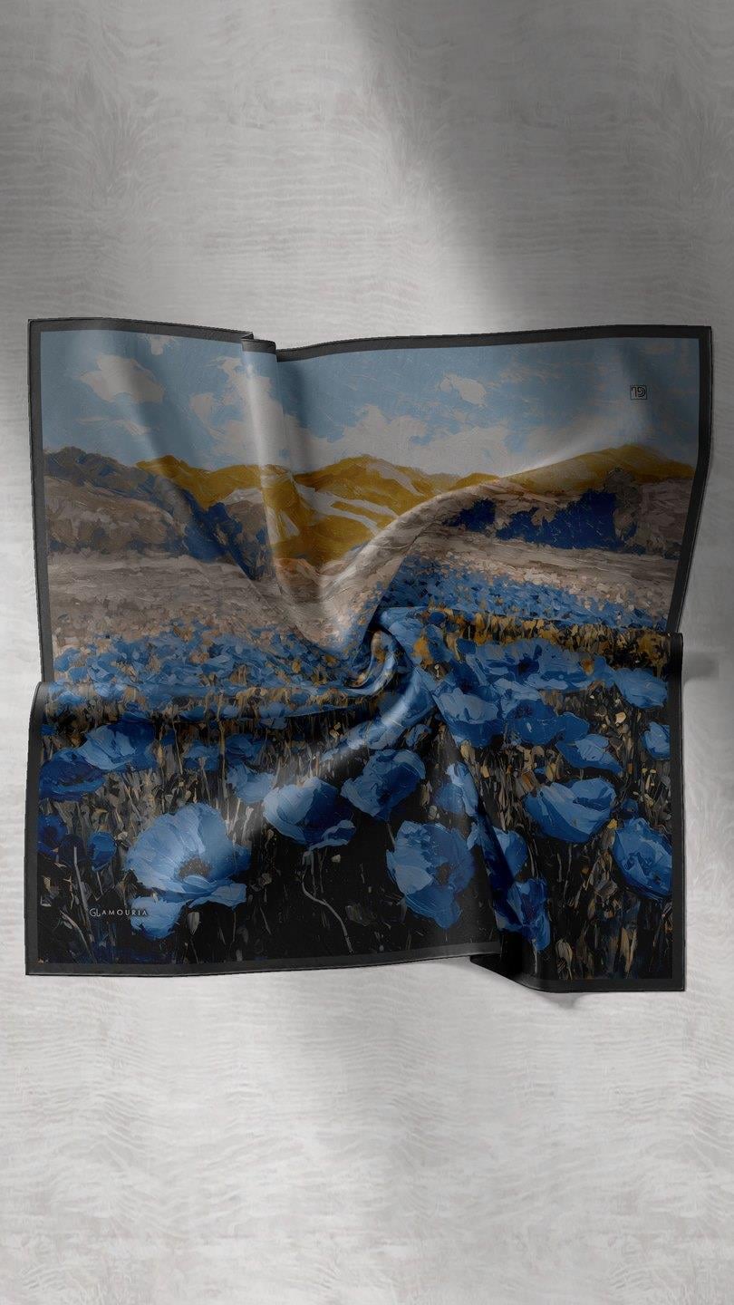 POPPY FLOWER DESEN EŞARP ANTRASİT