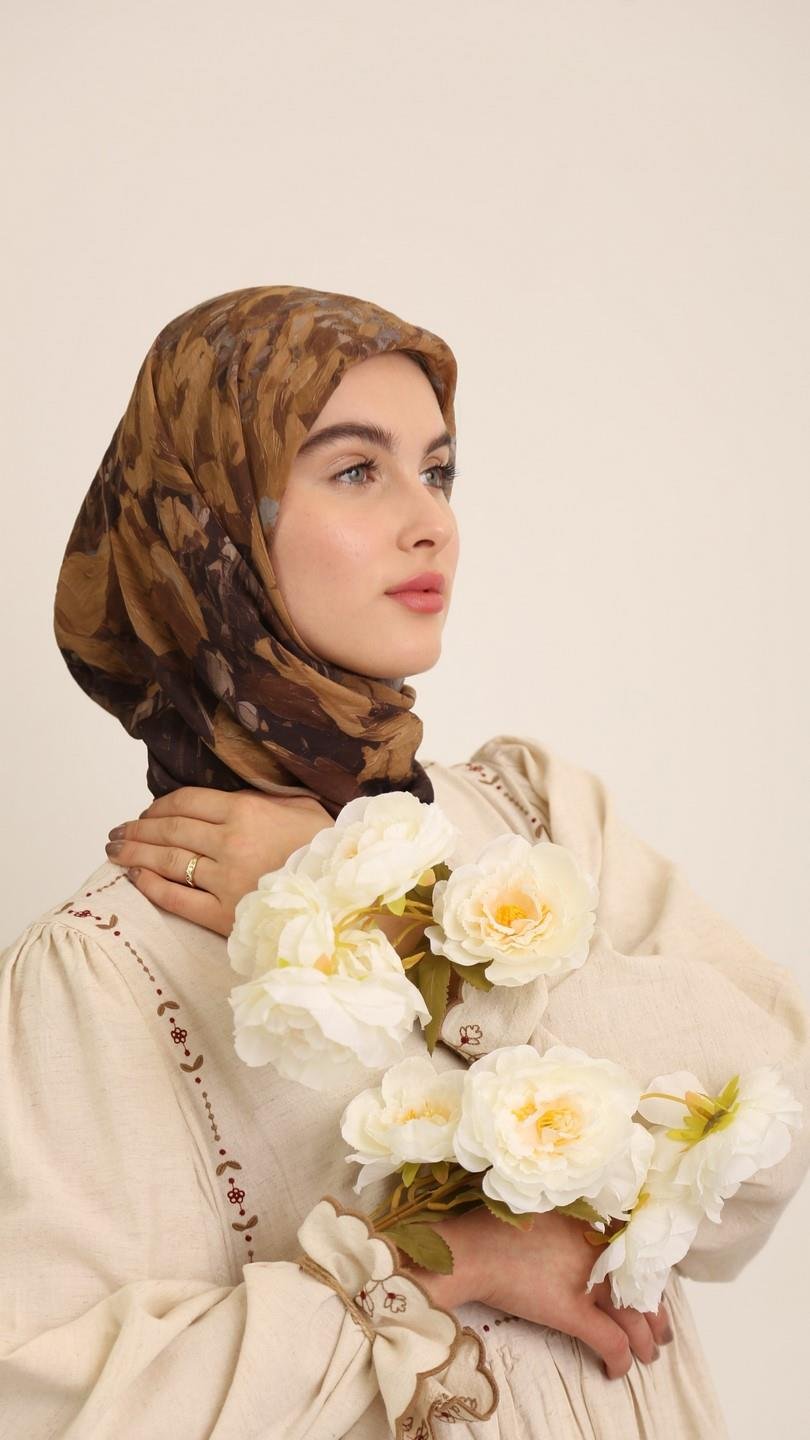 POPPY FLOWER DESEN EŞARP KAHVE