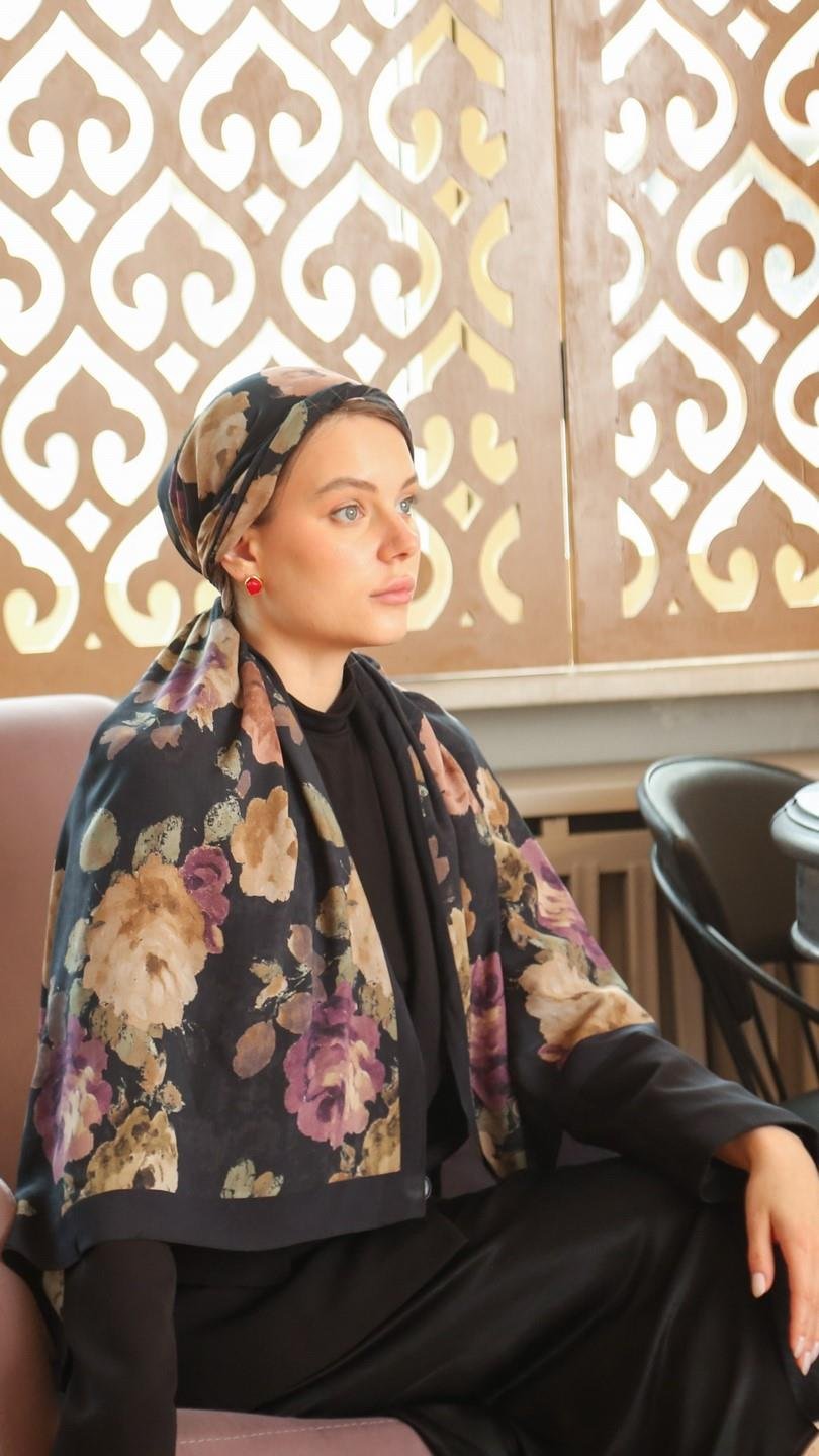 ROSALİNE DESEN ŞAL SİYAH-2