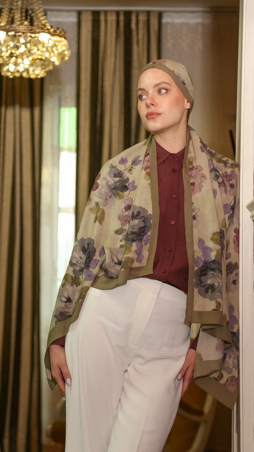 ROSALİNE DESEN ŞAL YEŞİL-3