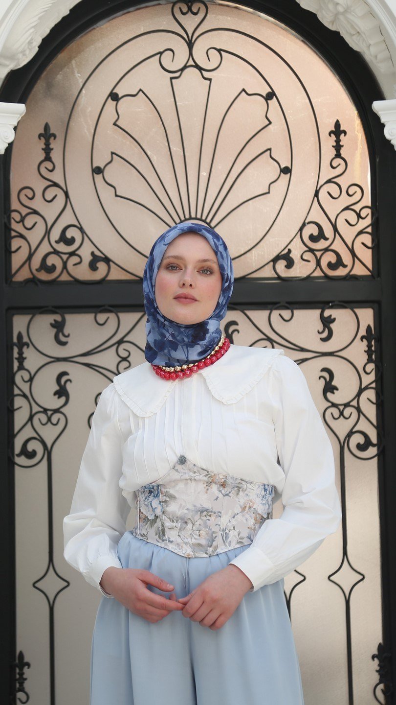 ROZA DESEN EŞARP CANLI MAVİ