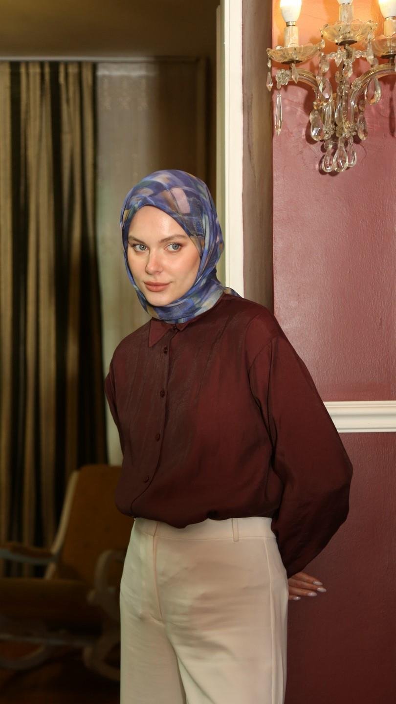 SOLVİA DESEN EŞARP LACİVERT-2