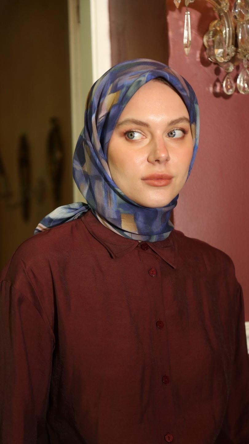 SOLVİA DESEN EŞARP LACİVERT-2