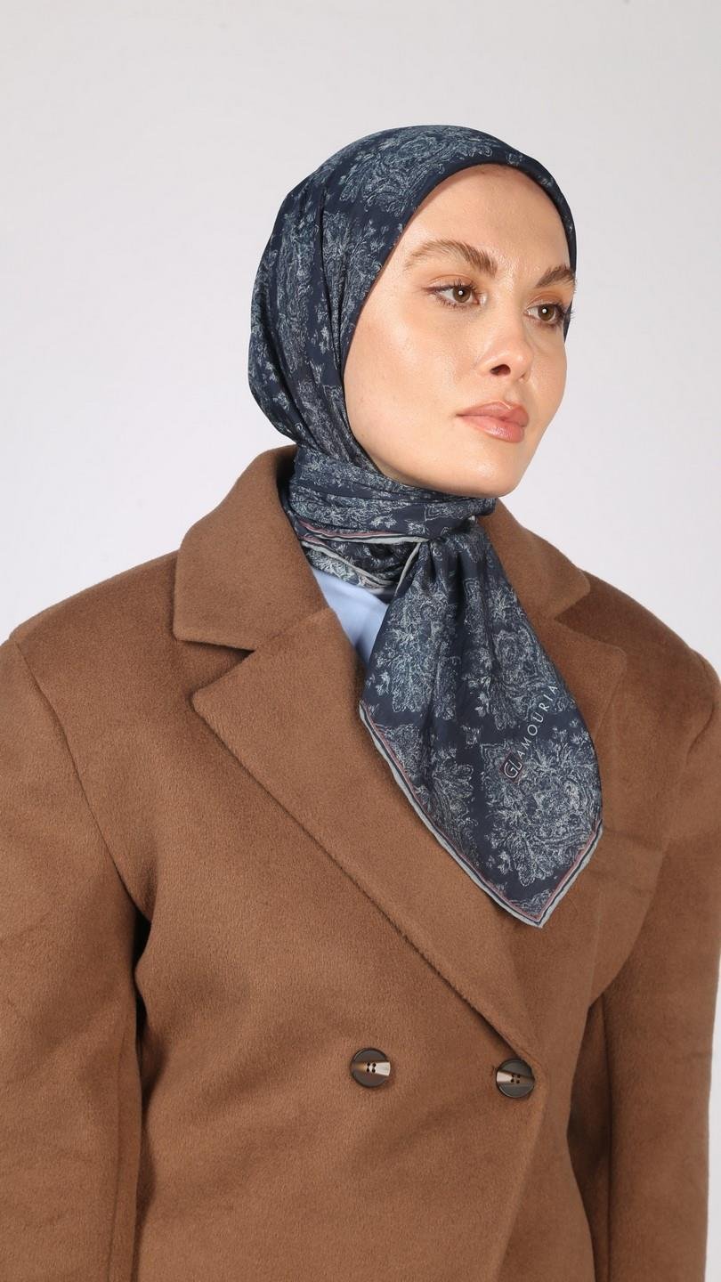 VİNTAGE DESEN EŞARP LACİVERT