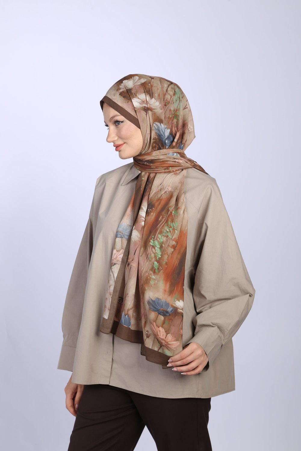 Wildflower Desen Şal-Kahve