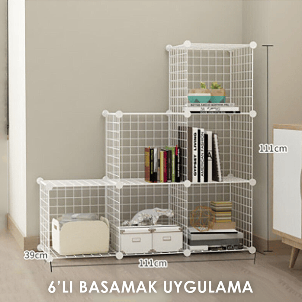 6 Bölmeli Tel Küp Çok Amaçlı Organizer Raf Beyaz 33cm Mutfak, Oyuncak, Kiler, Depolama Rafı