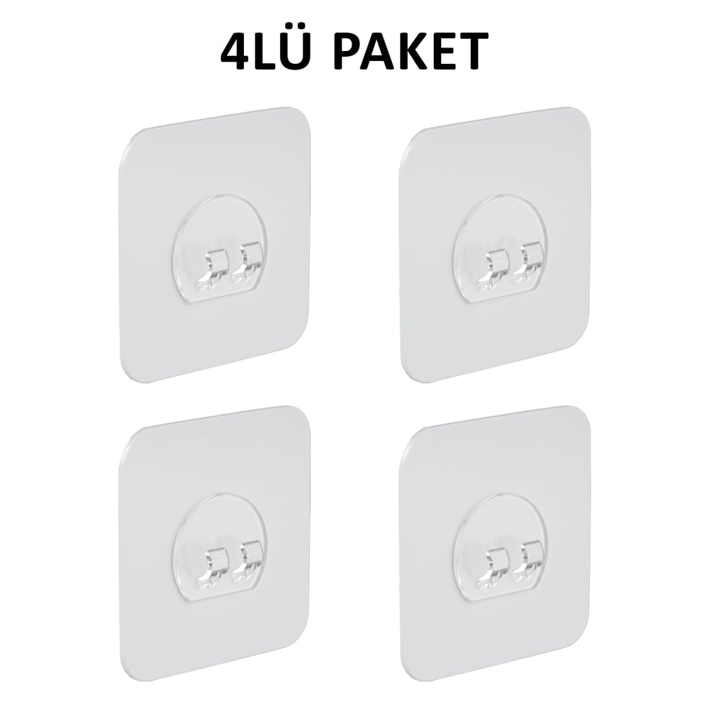 Decorelax 4'lü Kendinden Yapışkanlı Raf Tutucu Kanca Şeffaf Duvar Askı Aparatı Delmeden Çerçeve Askısı