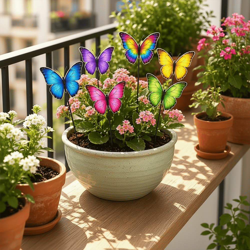 Decorelax 6'lı Renkli Dekoratif Kelebek Seti - 34 cm Saplamalı Saksı ve Bahçe Süsü