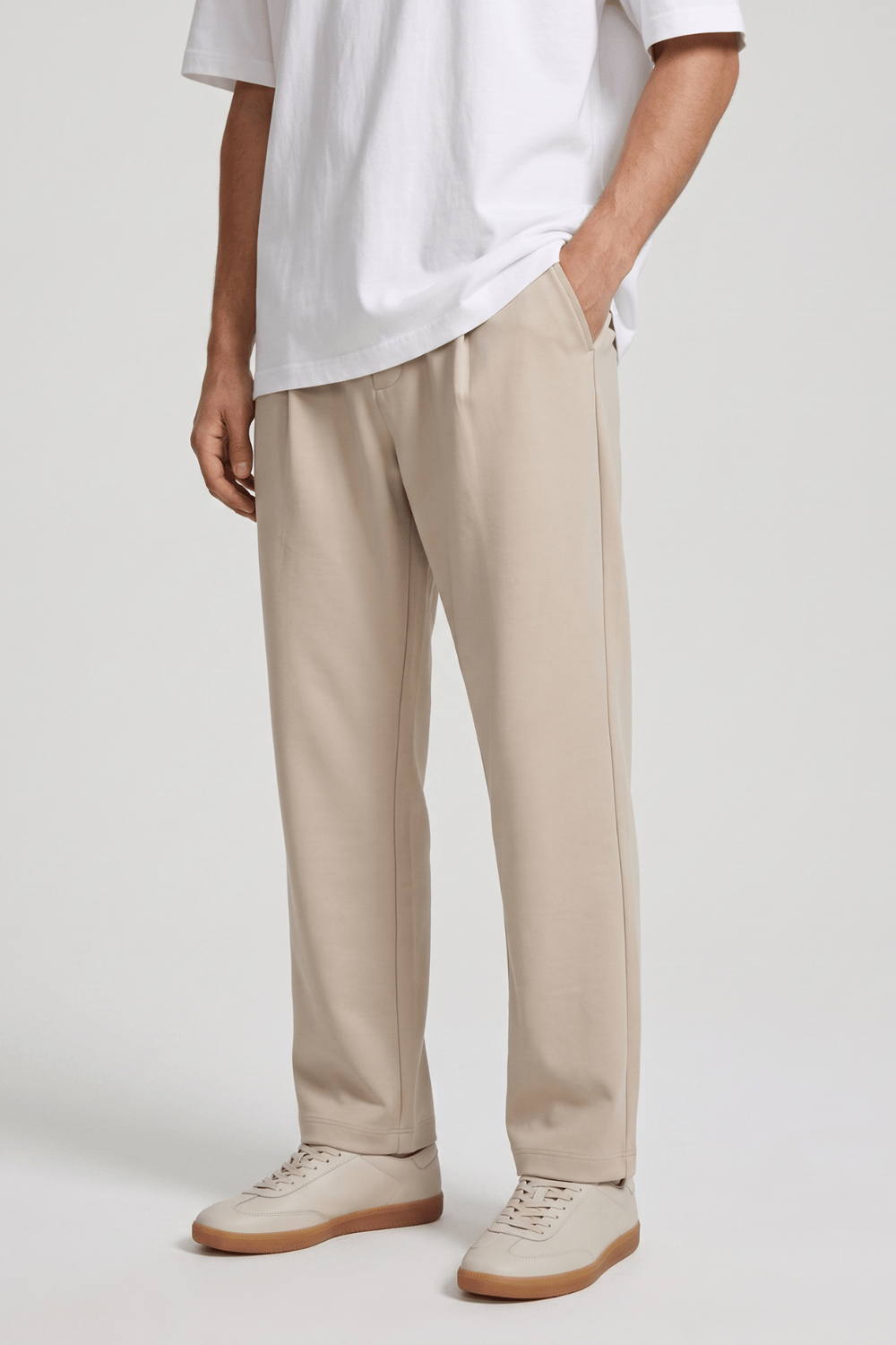 Bej Pamuk Karışımlı Relaxed Fit Pantolon