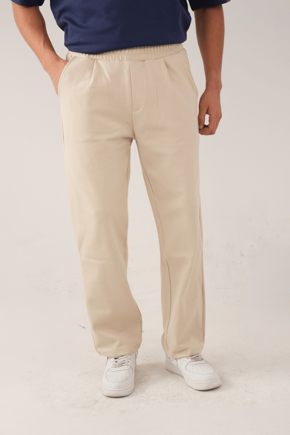Bej Pamuk Karışımlı Relaxed Fit Pantolon