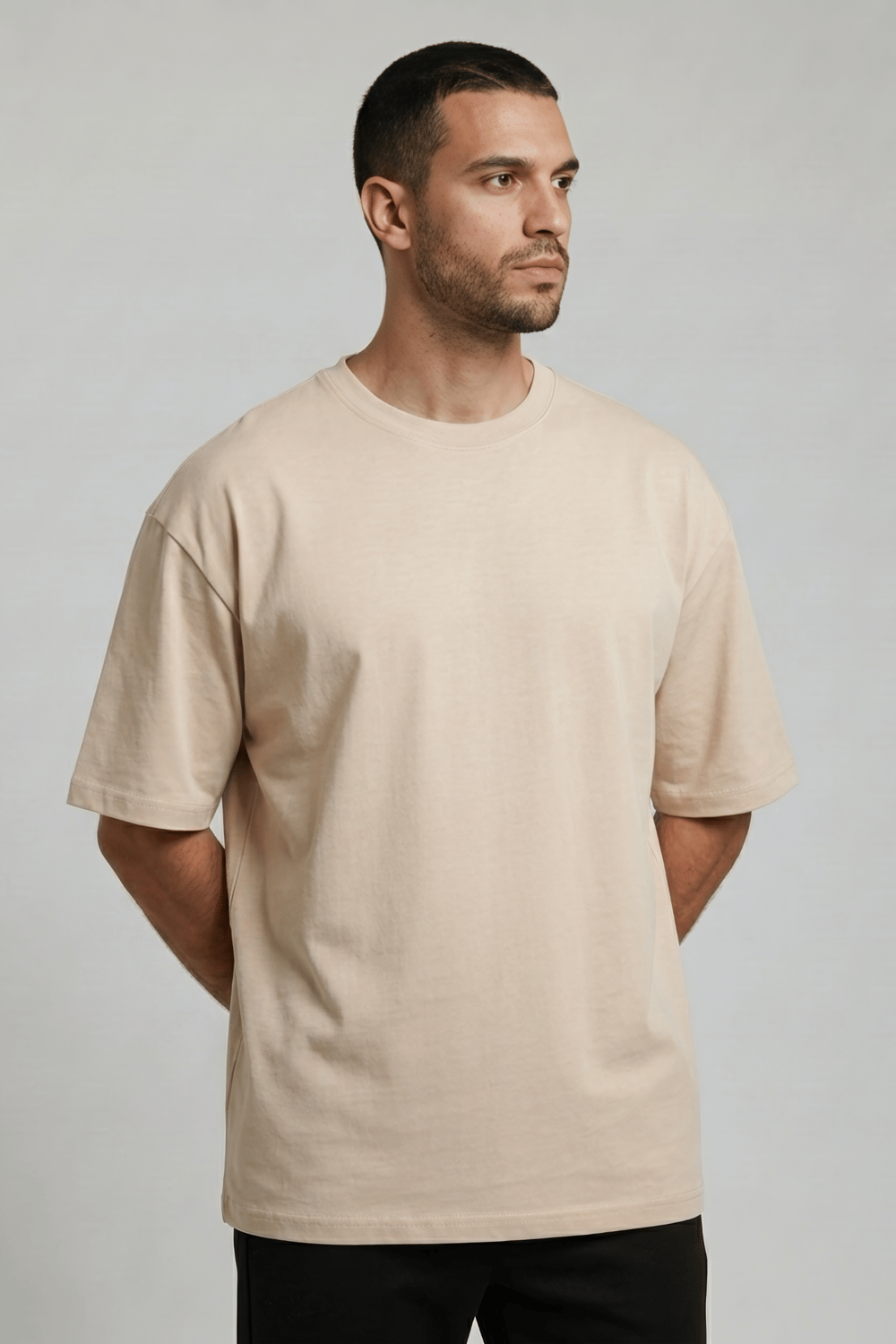 Bisiklet Yaka Bej T-Shirt