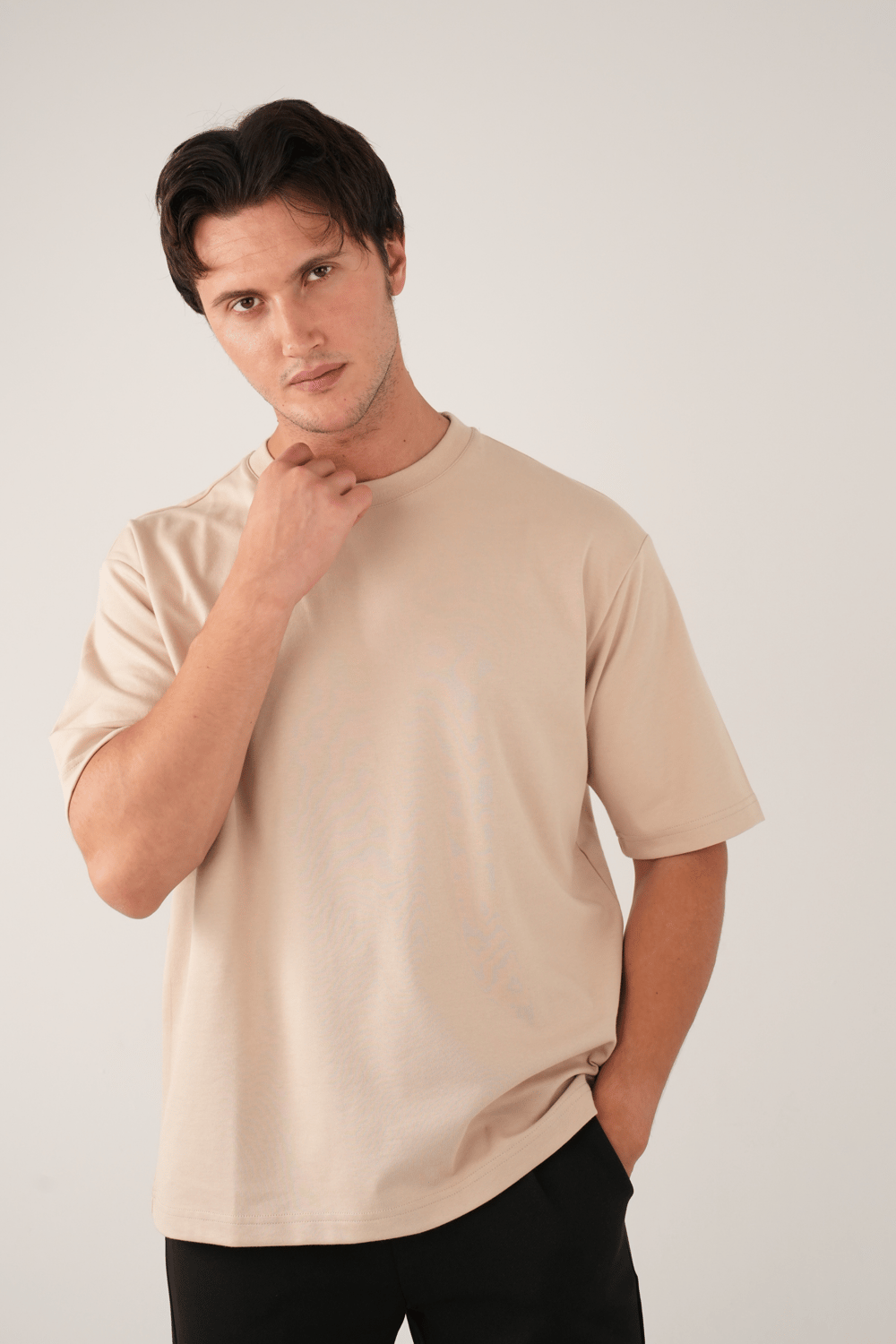 Bisiklet Yaka Bej T-Shirt