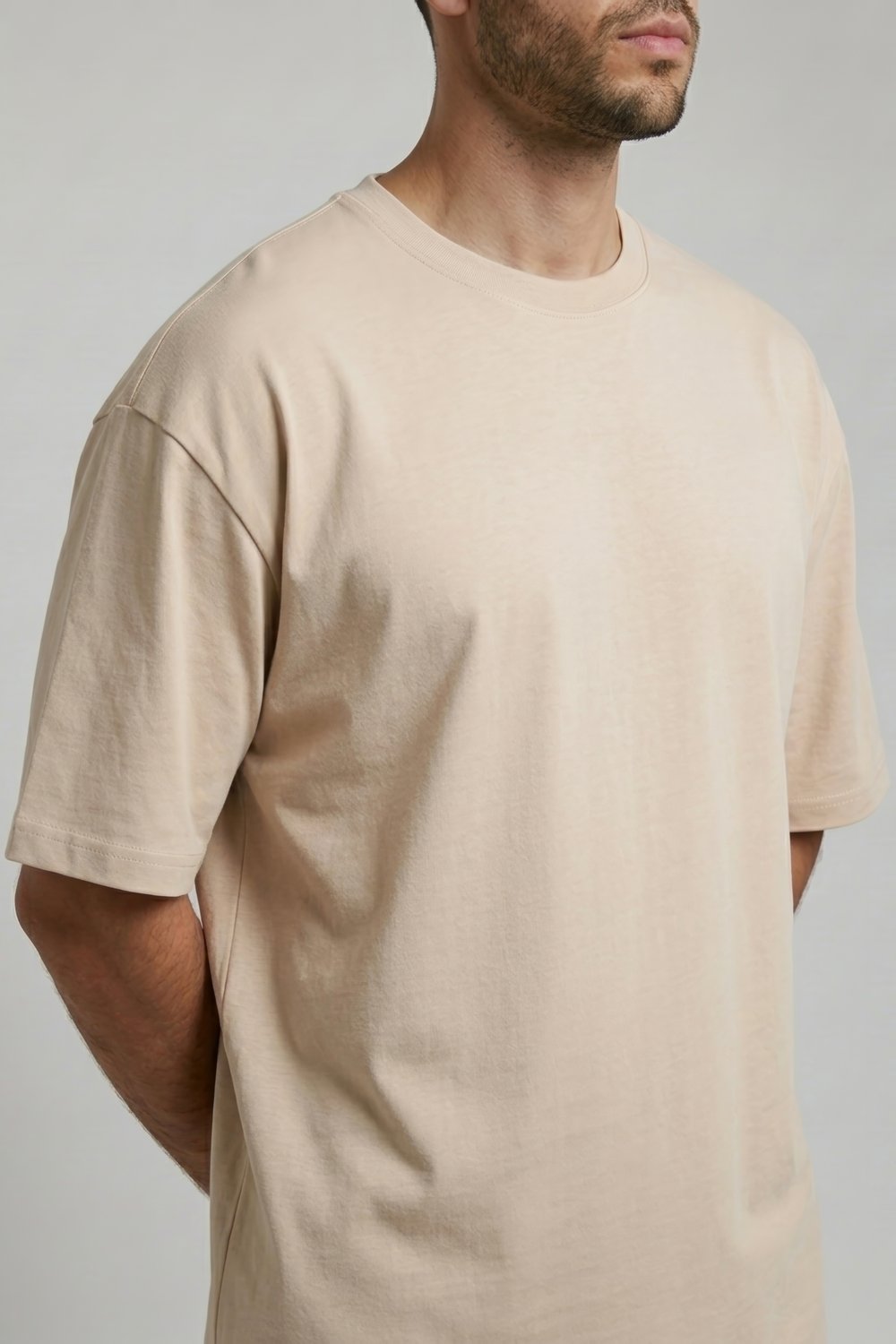 Bisiklet Yaka Bej T-Shirt