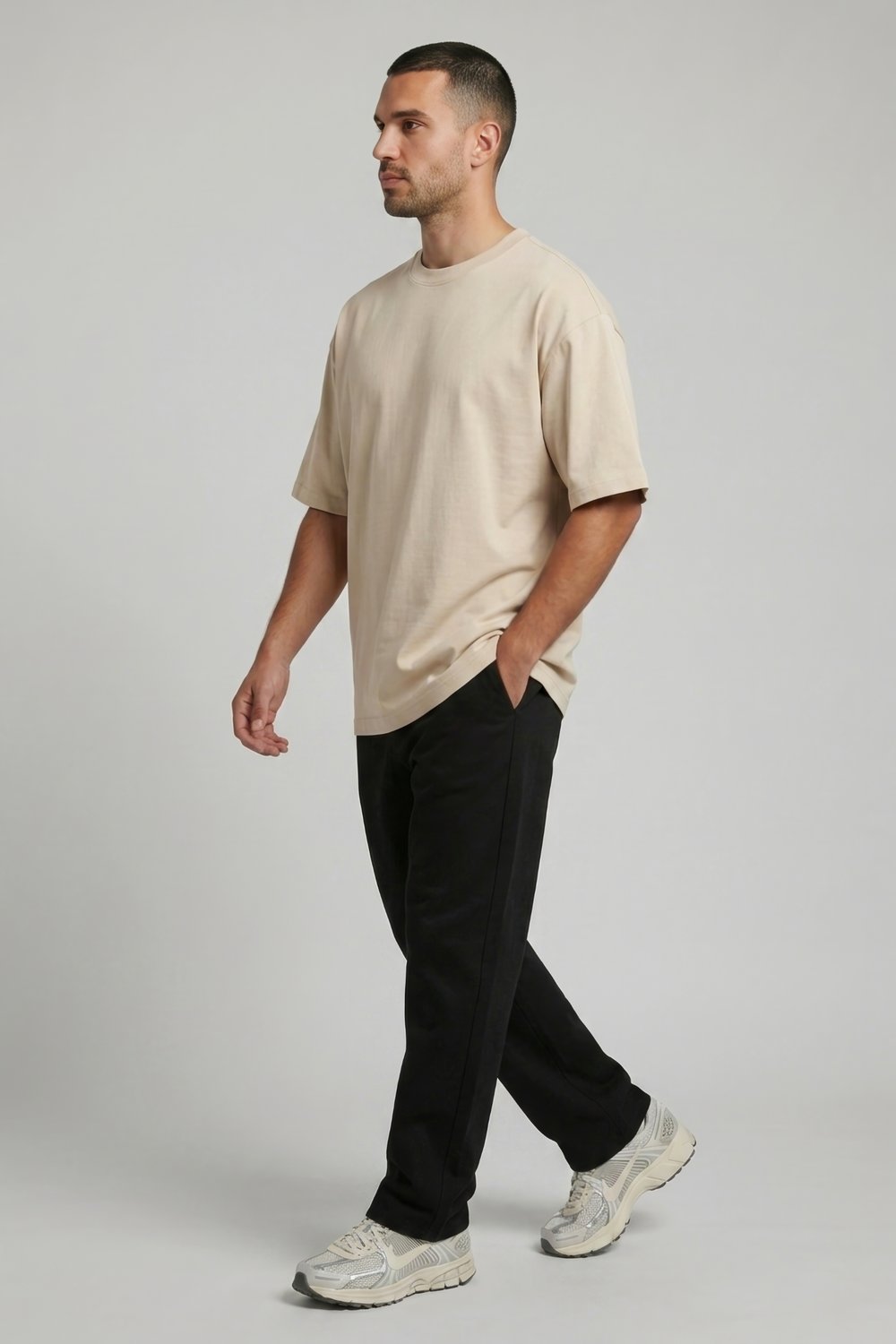 Bisiklet Yaka Bej T-Shirt
