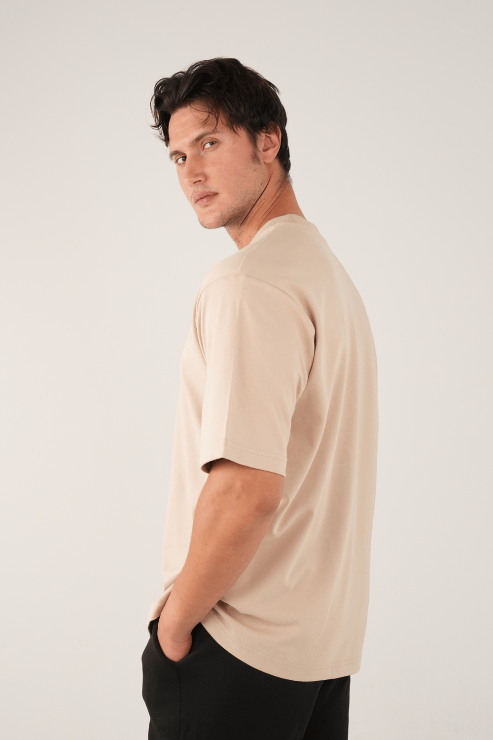 Bisiklet Yaka Bej T-Shirt