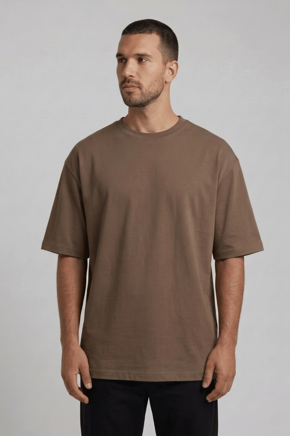 Bisiklet Yaka Kahverengi T-Shirt